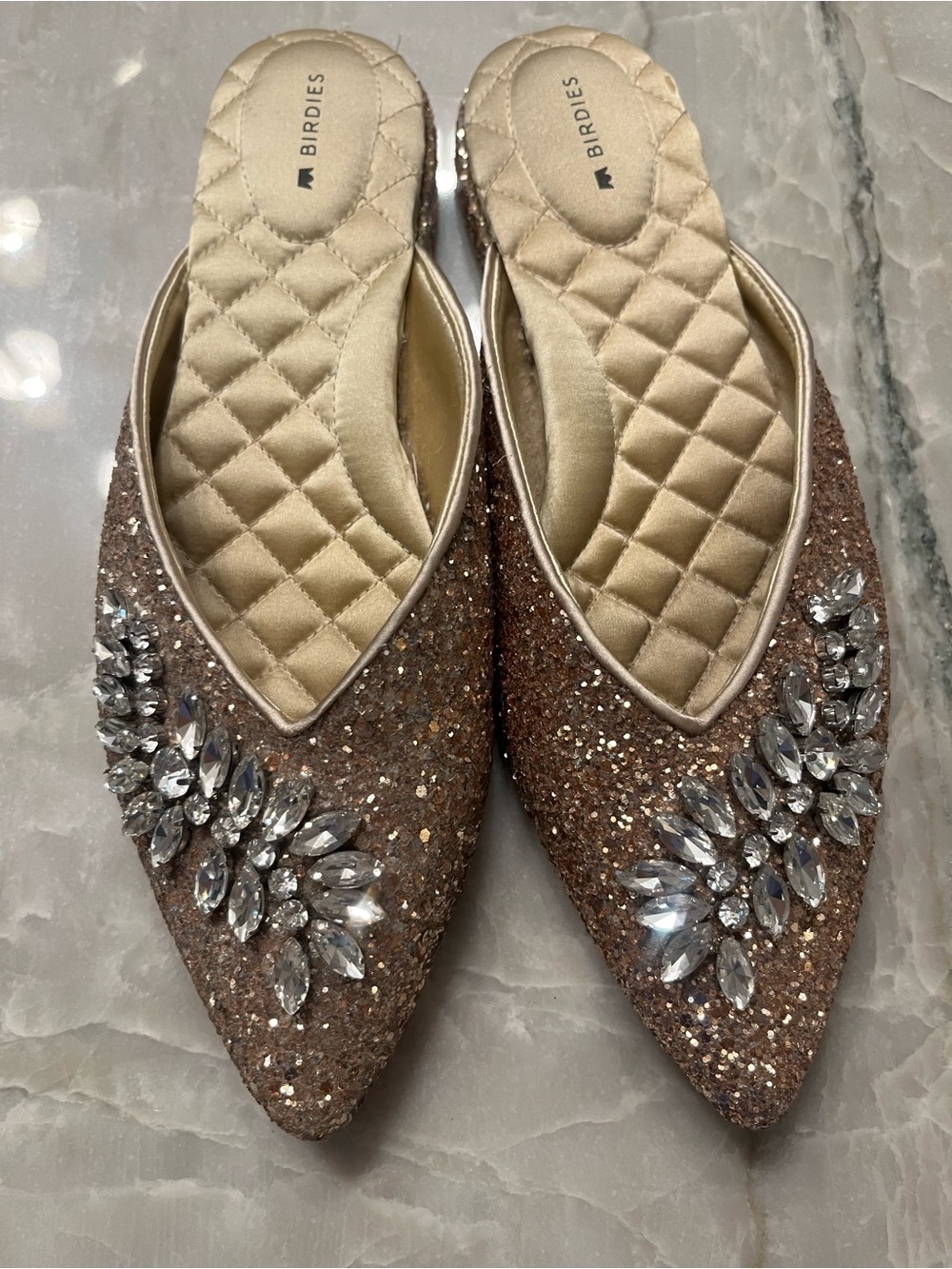 Birdies the swan Gold Glitter Pointed Toe Embellished Mule